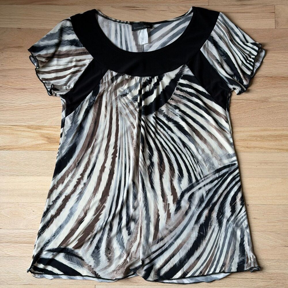 Vintage Brittany Black Y2K Zebra Print Top Made in USA - Petite Medium